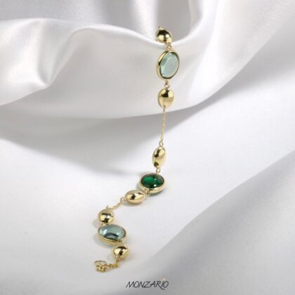 Geelgouden armband met groene toermalijn en groene amethist